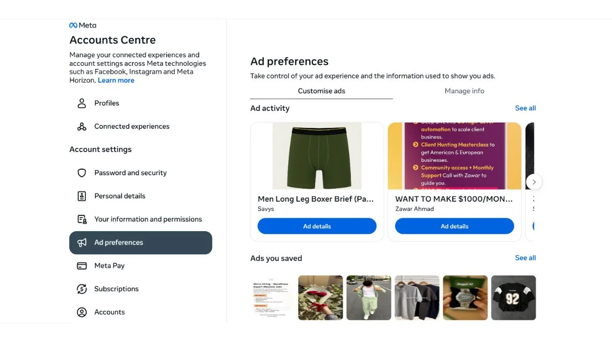 Meta Account surface