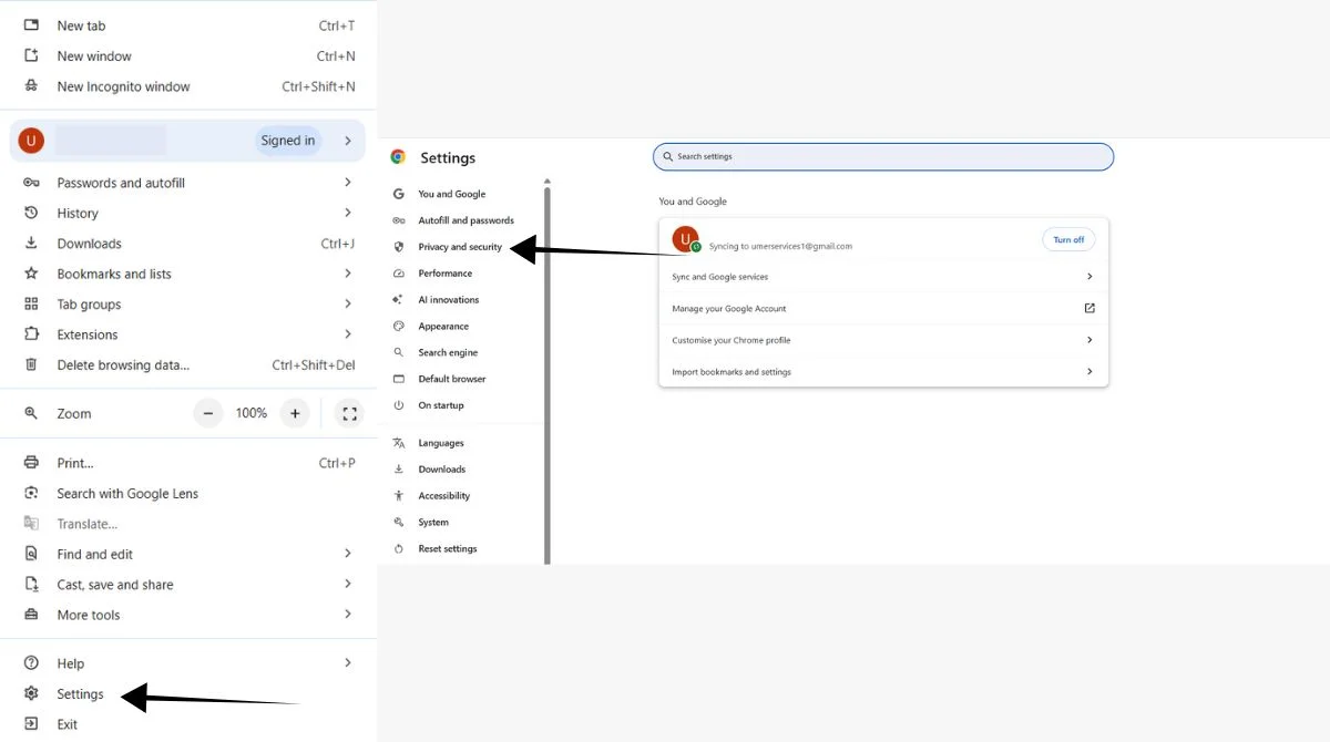 Chrome Settings page