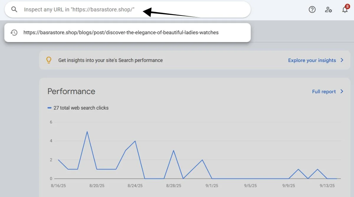 Google Search Console URL inspection tool