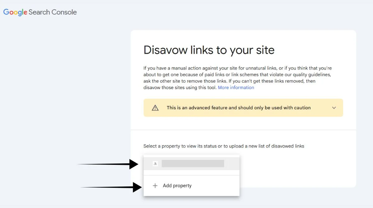 Google Search Console disavow interface