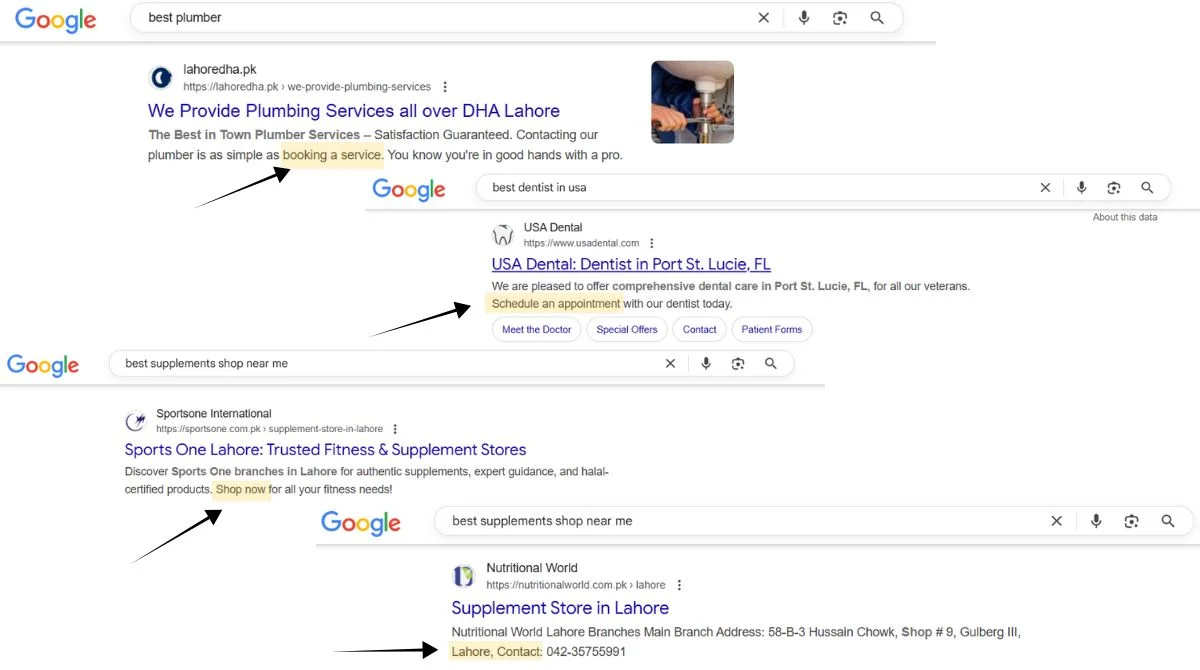 Google local search examples