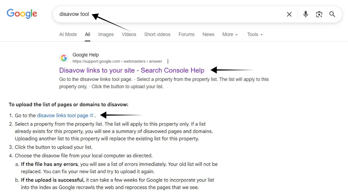 Google search disavow tool help