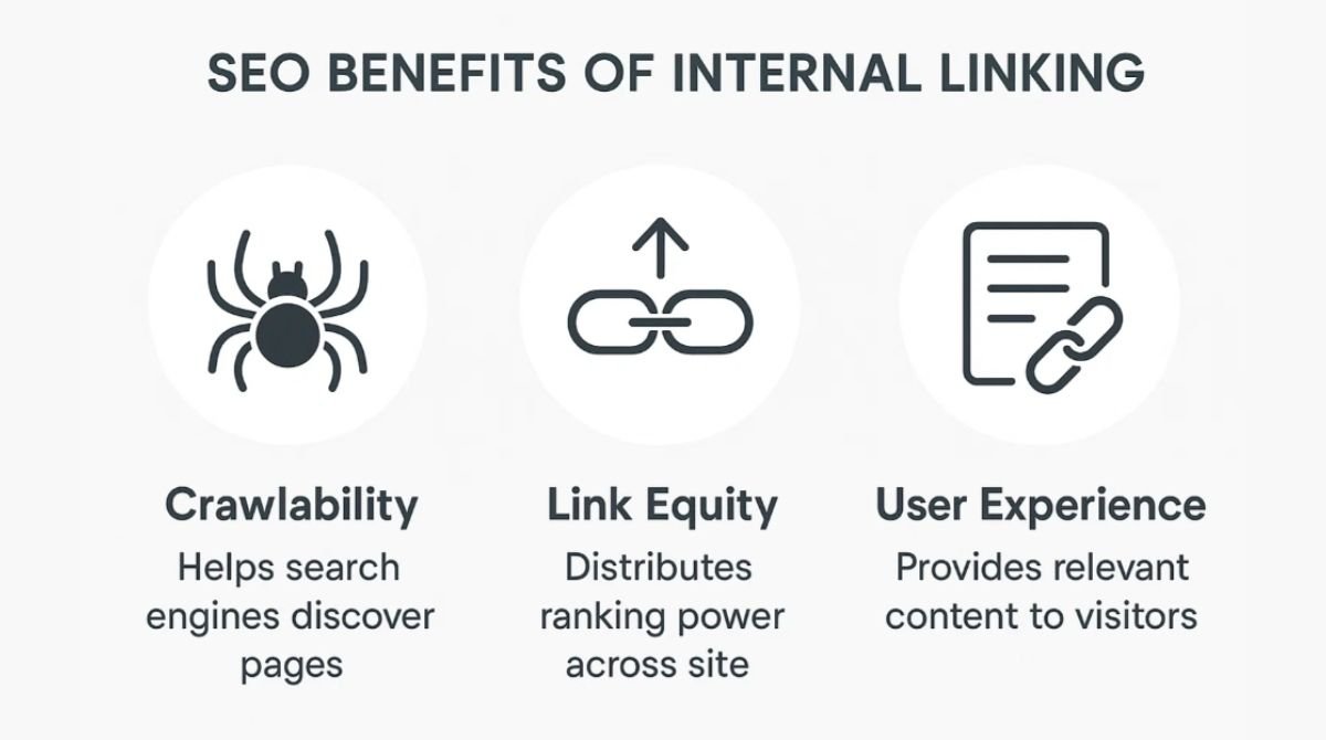 Internal linking SEO benefits infographic
