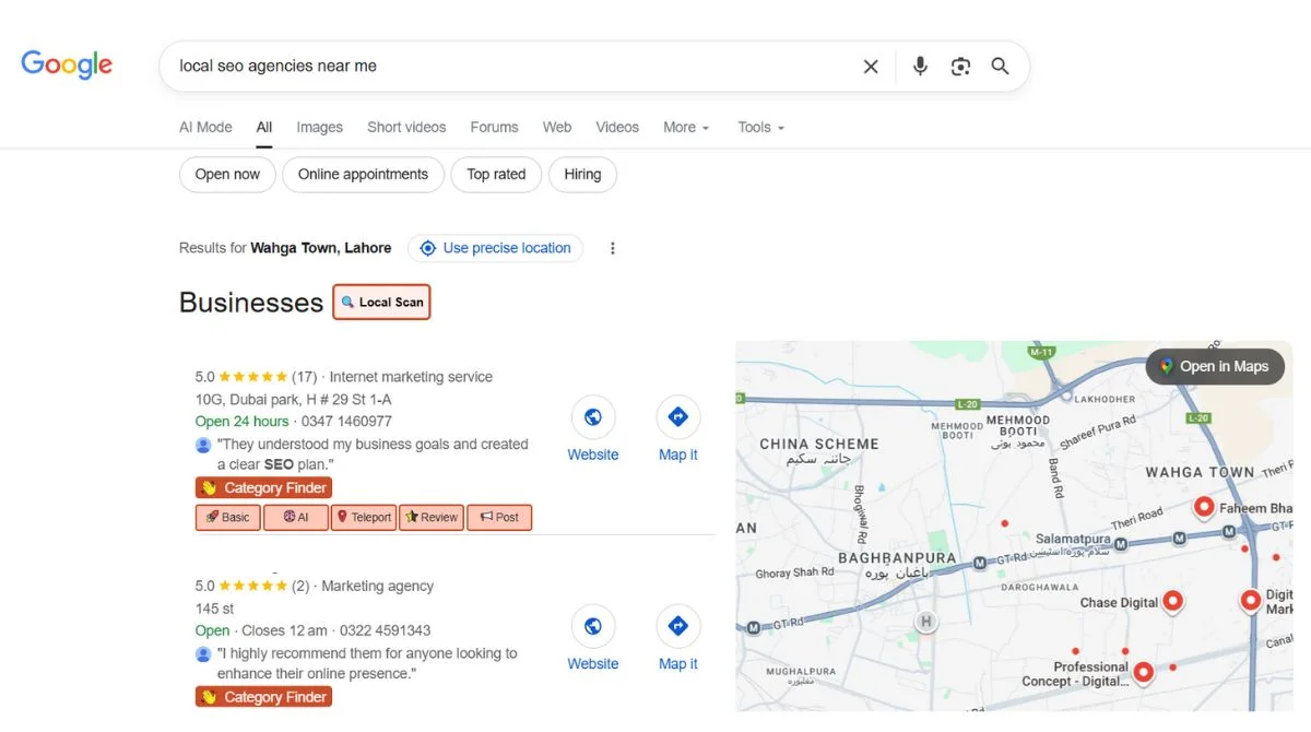Local SEO Search ranking results