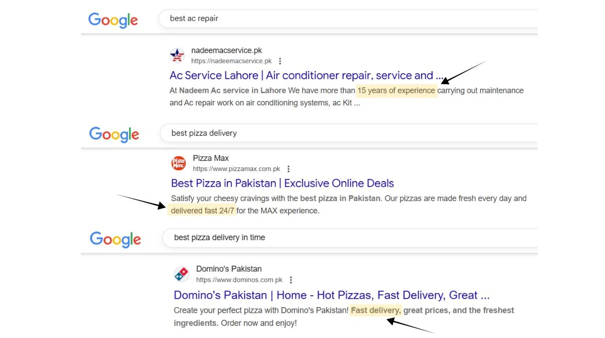 Local business search results