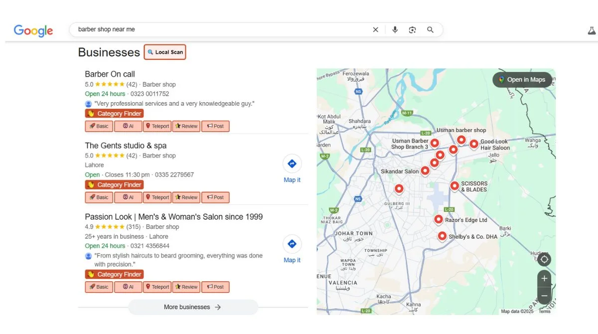 Local search results