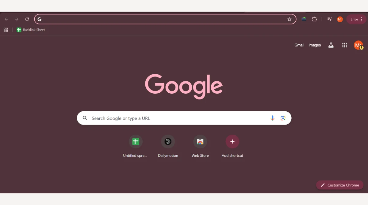 Google Chrome browser homepage