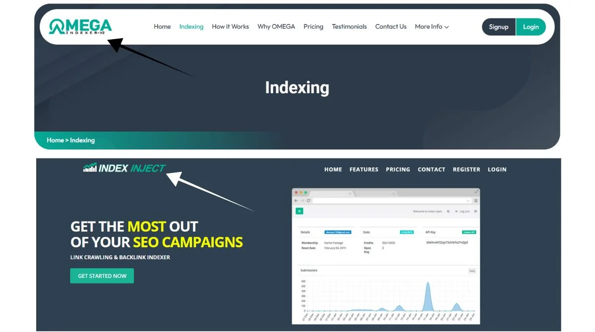 SEO indexing tools interface