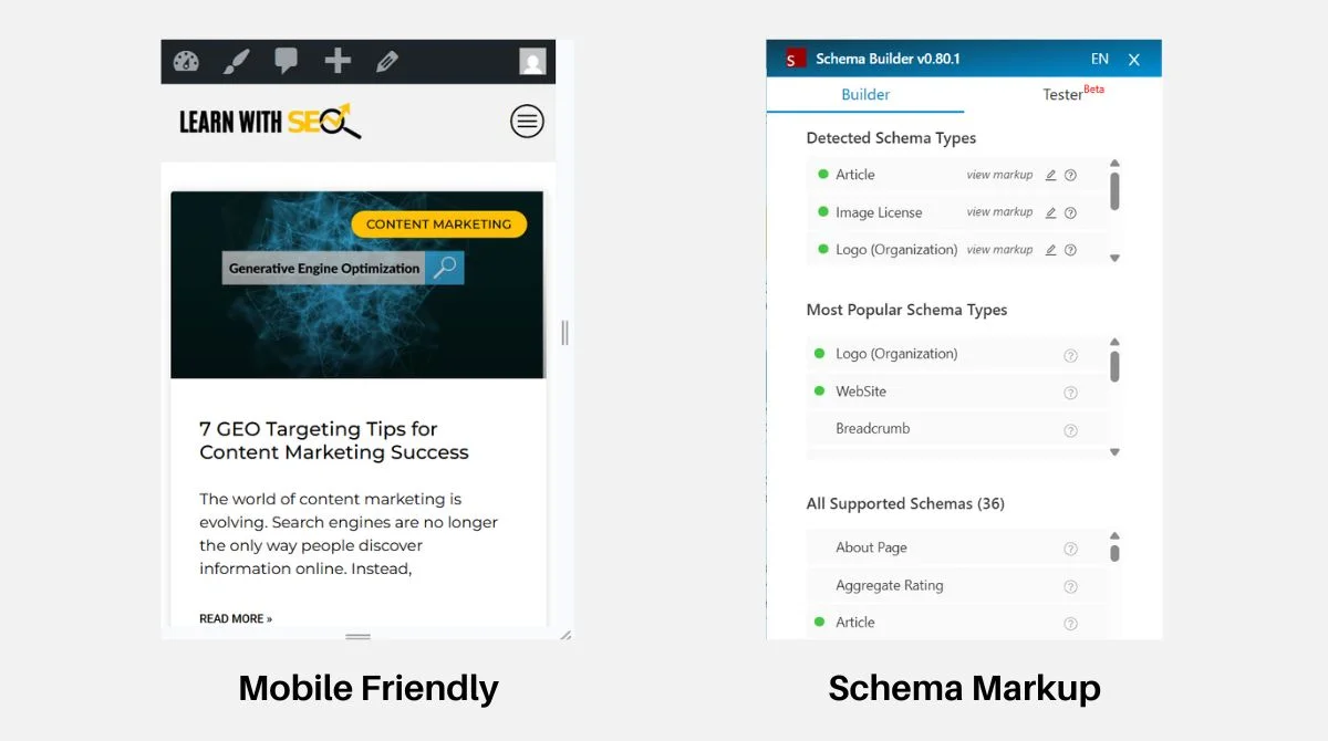 Schema markup & Mobile version interface
