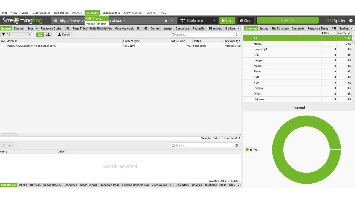Screaming Frog SEO tool interface