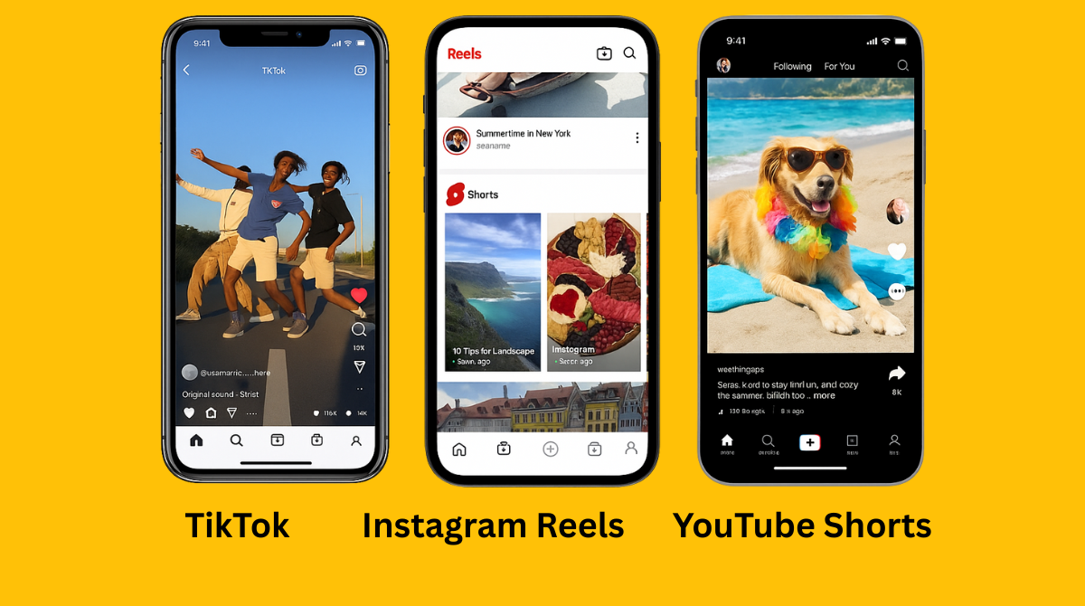 TikTok, Reels and Shorts screens