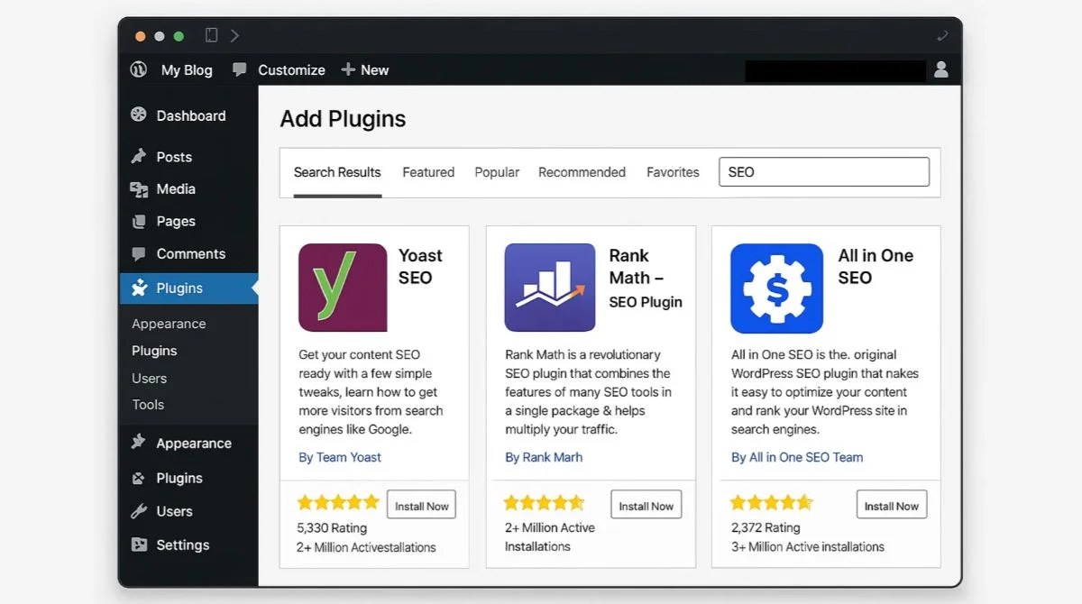 WordPress SEO plugins dashboard