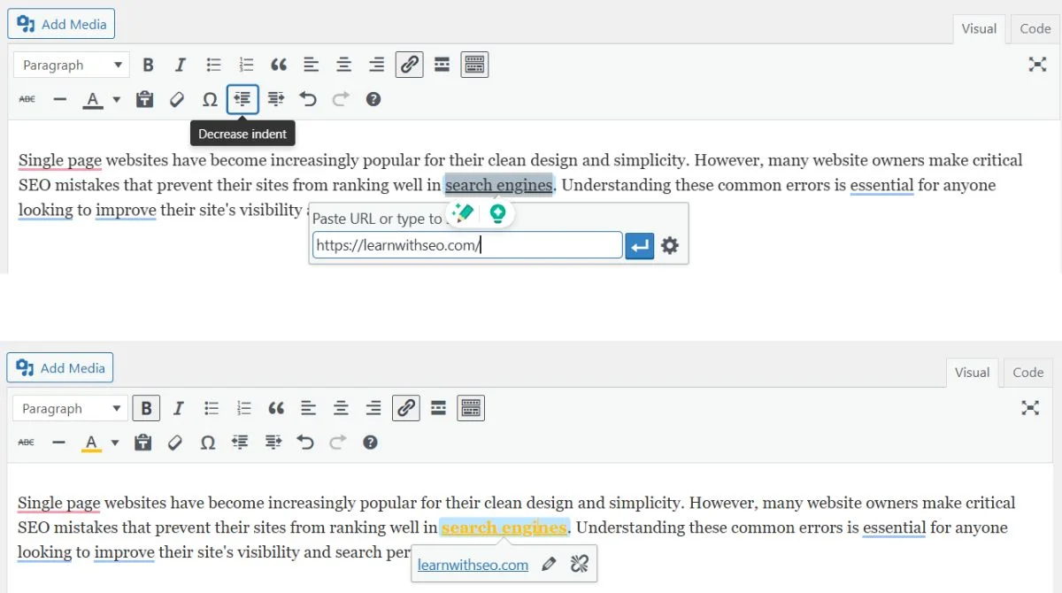 WordPress content editor workflow