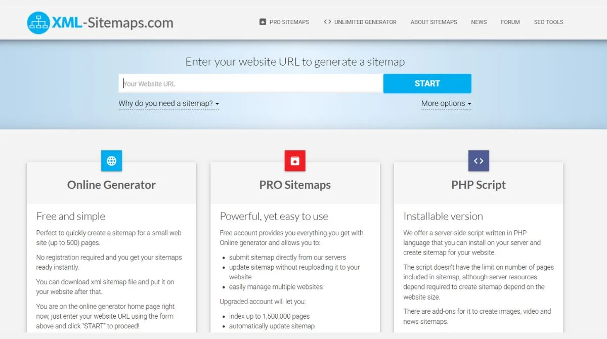 XML sitemaps generator website