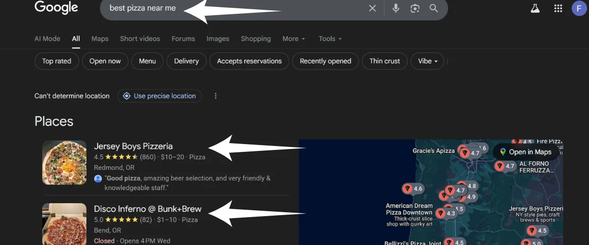 Google search results for best pizza