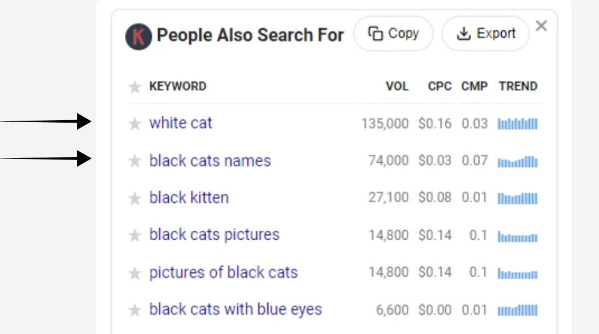 Black cat keyword suggestions list
