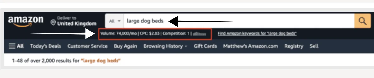 Amazon large dog beds keyword data