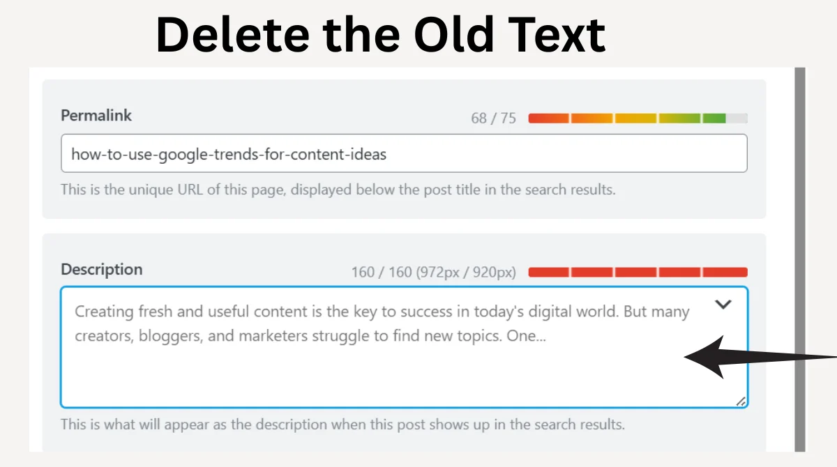 Deleting old meta description text