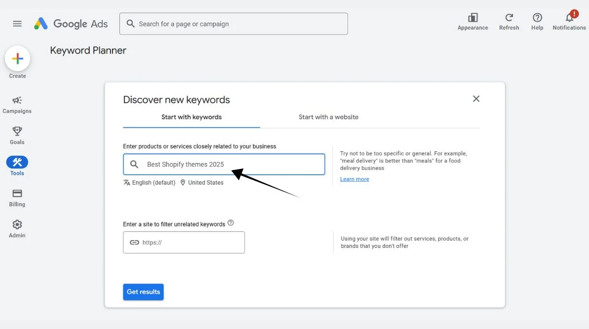 Google Ads Keyword Planner interface