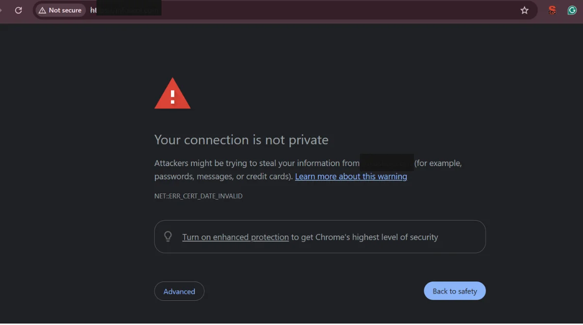 Browser warning: connection not private