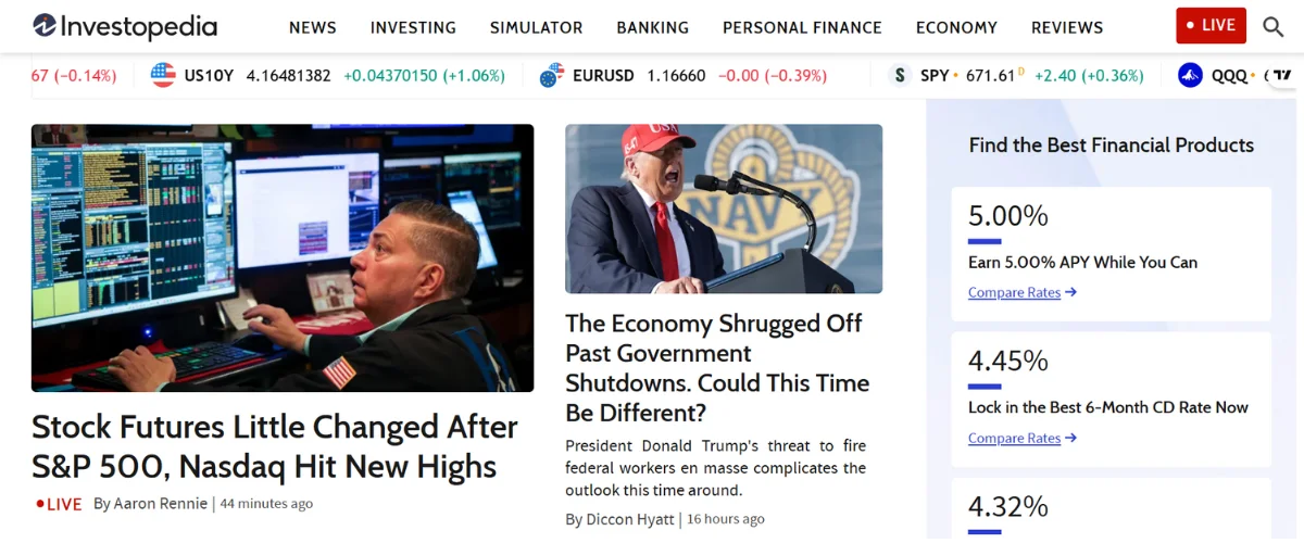 Investopedia home page