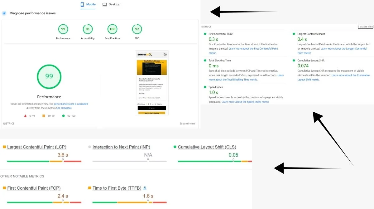 PageSpeed Insights metrics overview