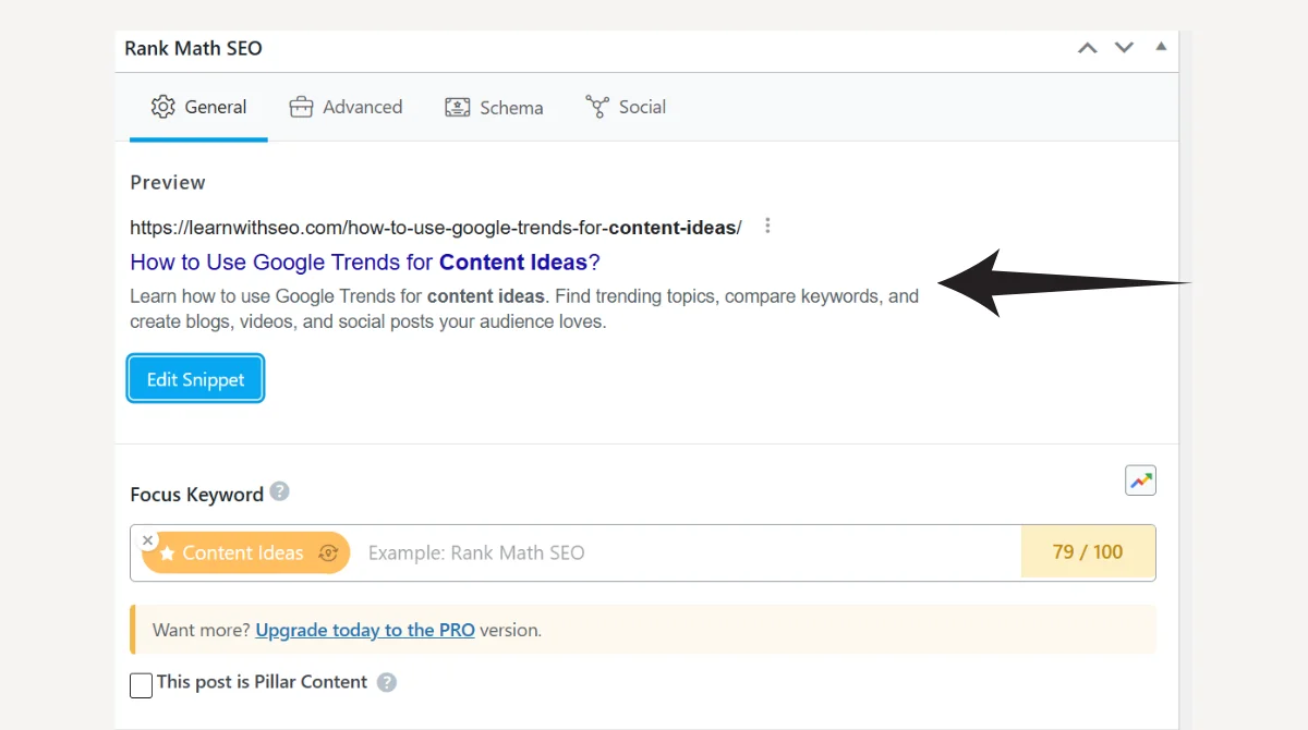 Rank Math SEO plugin settings box