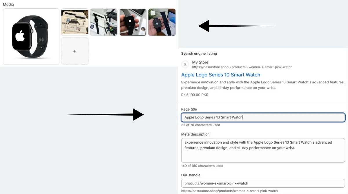 Shopify product page title and description