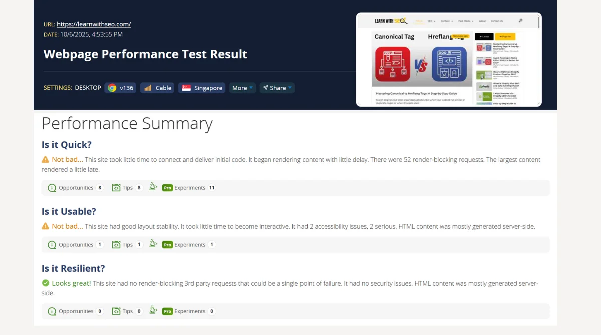 WebPageTest materics