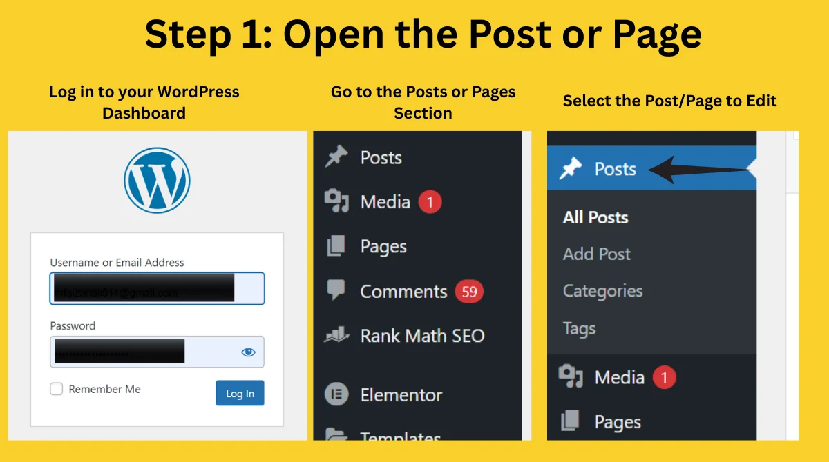 WordPress dashboard open post page